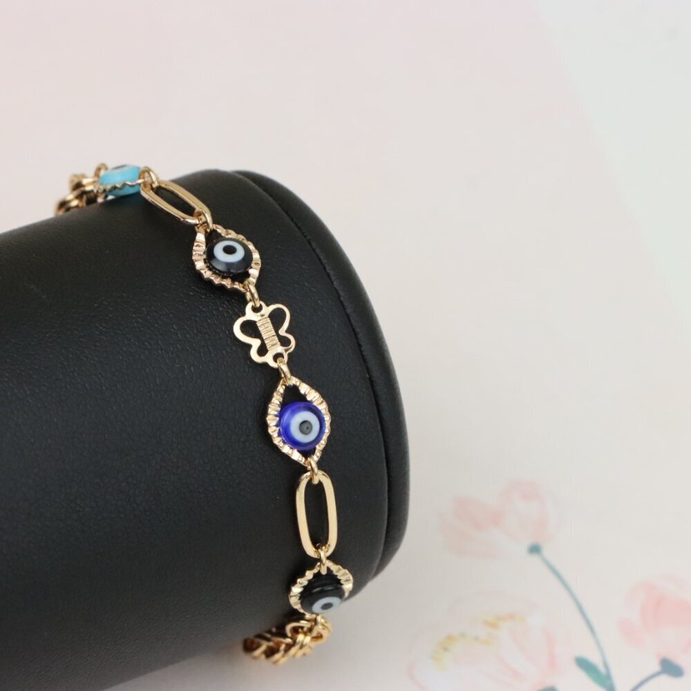 "Evil Eye Charm Rose Gold Bracelet with Butterfly Accent, XPBL1029 - Picture 2 of 12